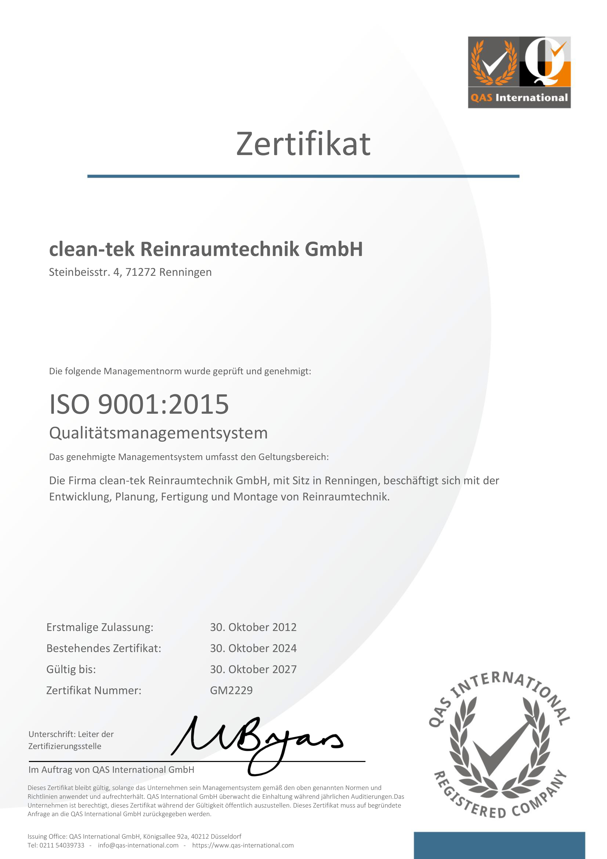 Zertifikat DIN ISO 9001