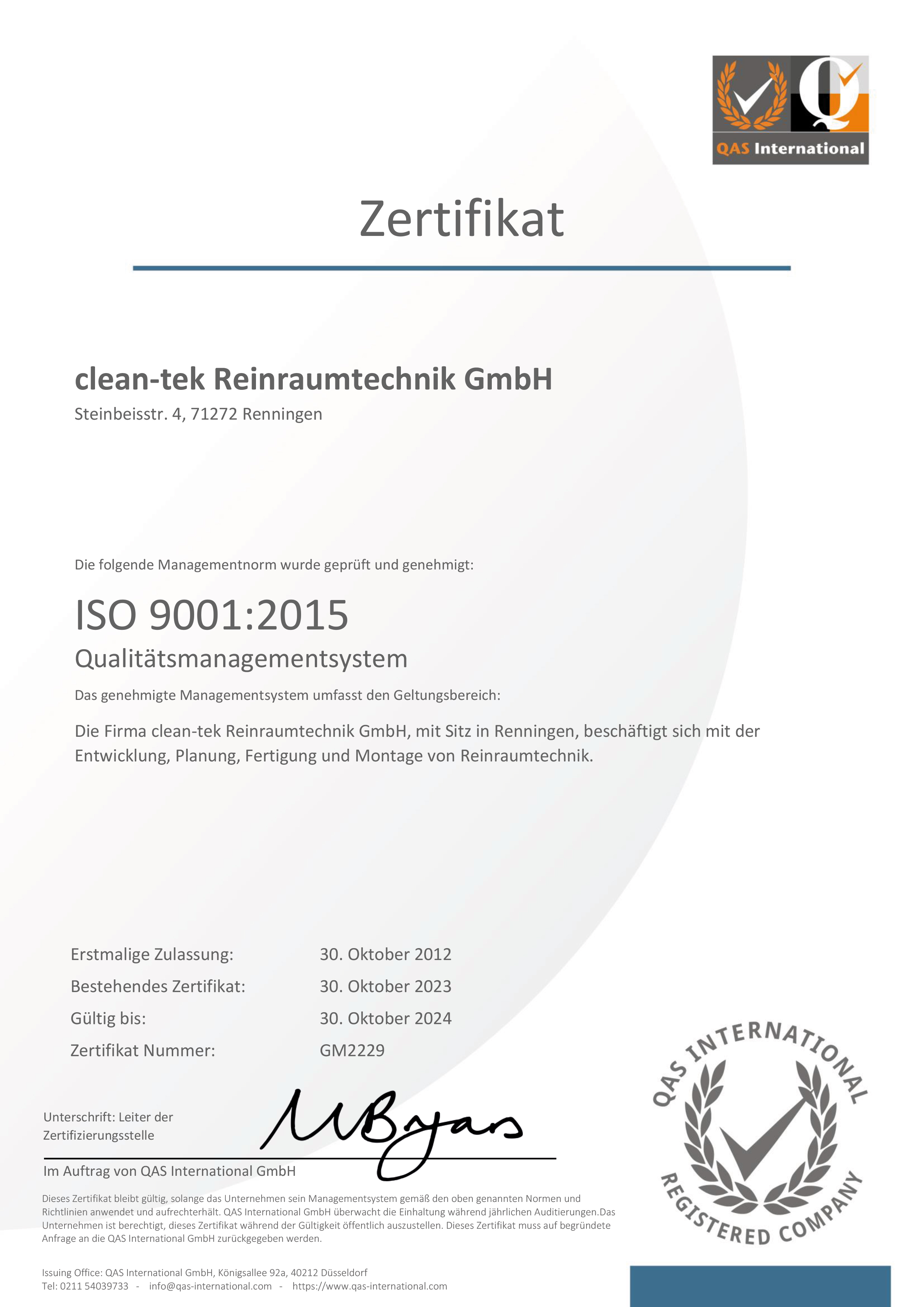 Zertifikat DIN ISO 9001